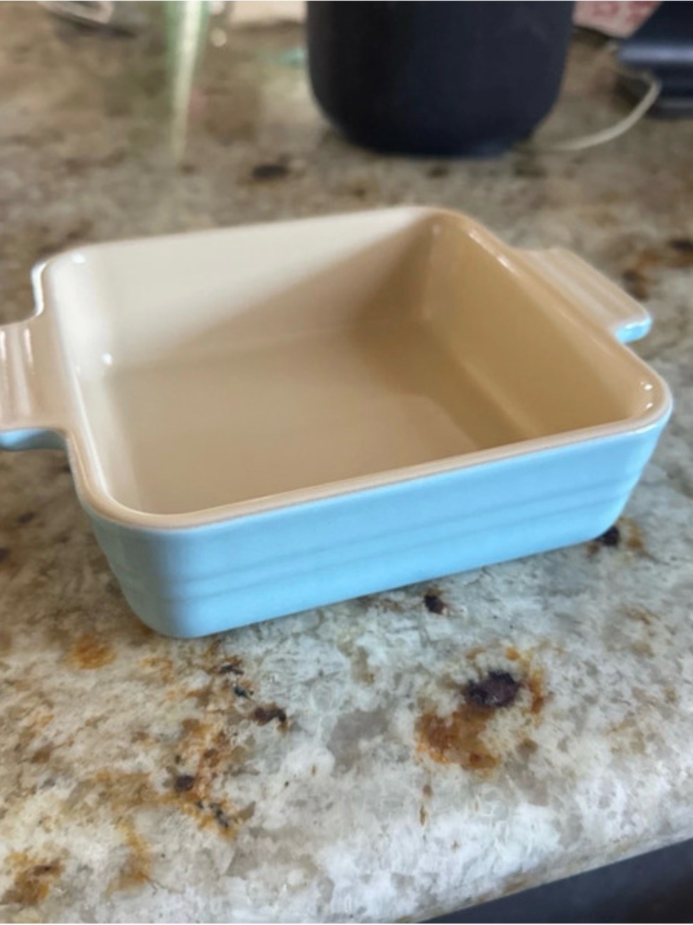 Le Creuset Rectangular Mini Baker in Sky Blue and Cream